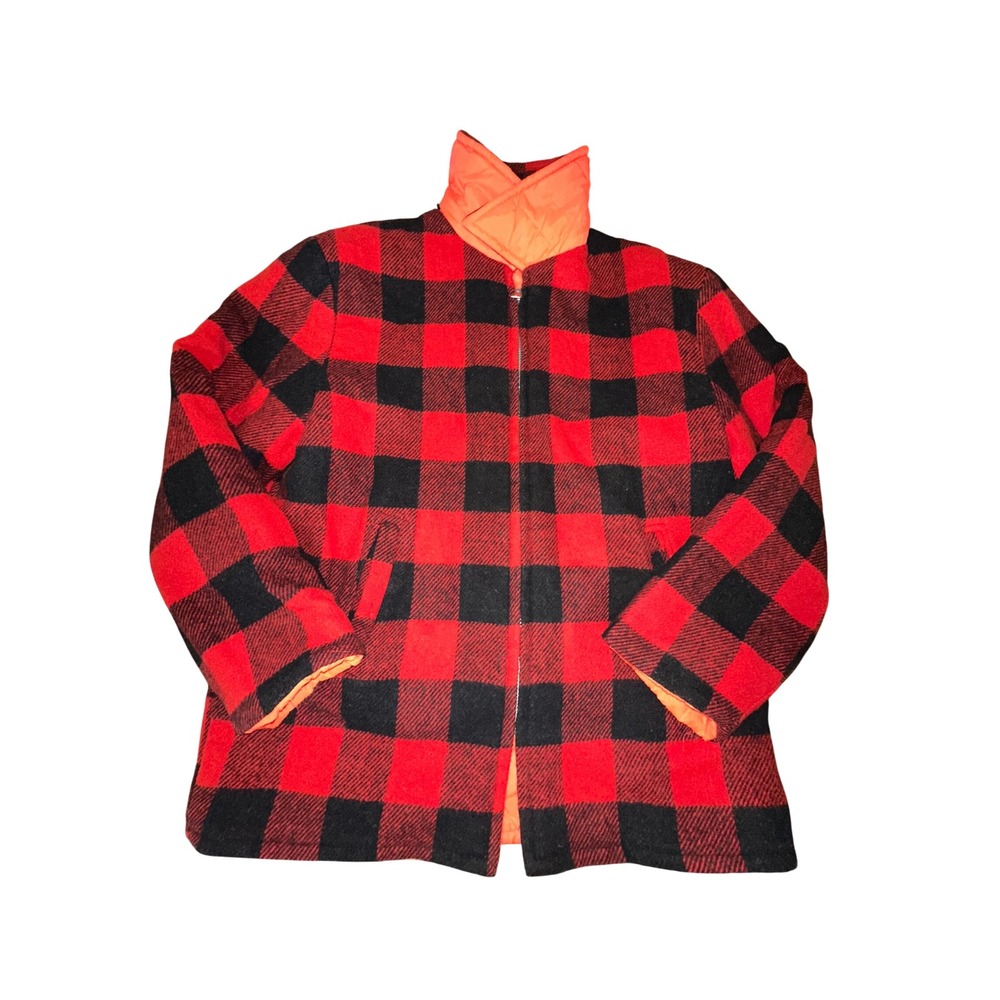 Vintage Reversible Plaid Red Orange Hunting Jacket Mens XL Deadstock